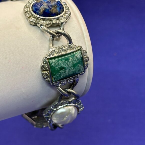 VTG 1960s Sarah Coventry Art Deco Faux Stone Silver-Tone Bracelet - Picture 8 of 16